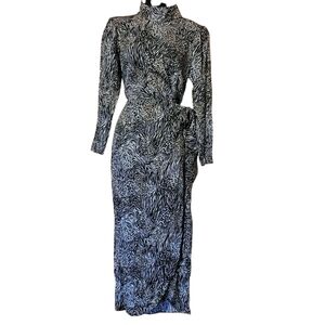 & Other Stories Flowy Leopard Print Midi Dress Puff Sleeves Side Tie Skirt